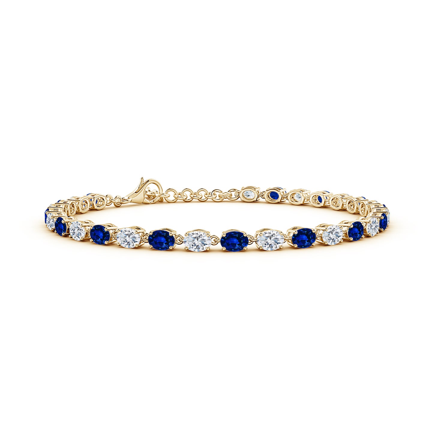 Oval Blue Sapphire and Diamond Tennis Link Bracelet
