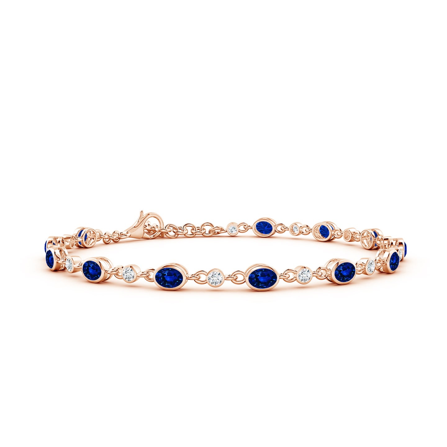 Alternating Oval Lab-Grown Blue Sapphire and Round Diamond Tennis Bracelet Alternating Oval Lab-Grown Blue Sapphire and Round Diamond Tennis Bracelet