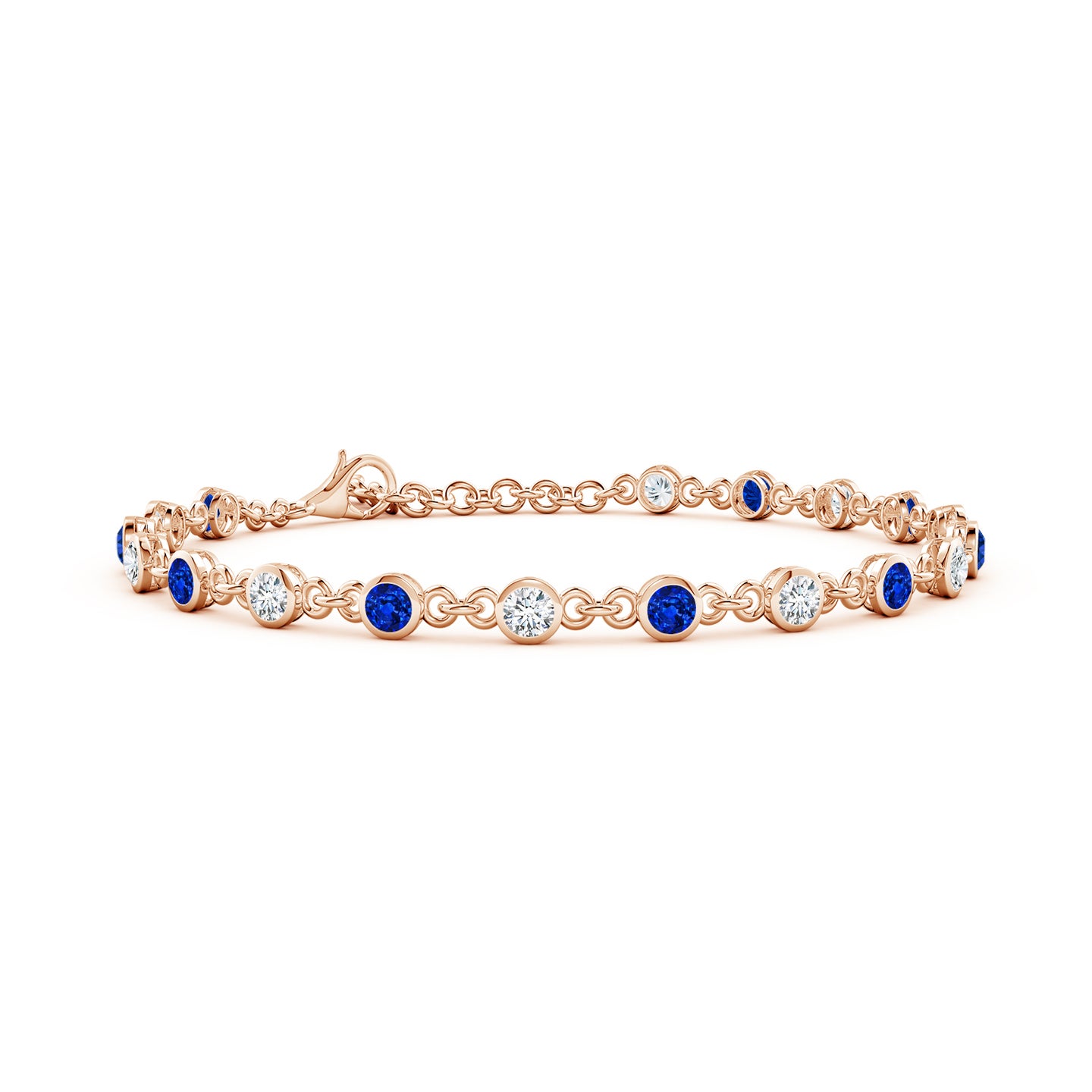 Bezel-Set Round Lab-Grown Blue Sapphire and Diamond Tennis Bracelet Bezel-Set Round Lab-Grown Blue Sapphire and Diamond Tennis Bracelet