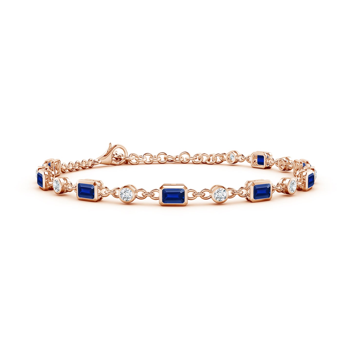 Emerald-Cut Lab-Grown Blue Sapphire and Round Diamond Station Bracelet Emerald-Cut Lab-Grown Blue Sapphire and Round Diamond Station Bracelet