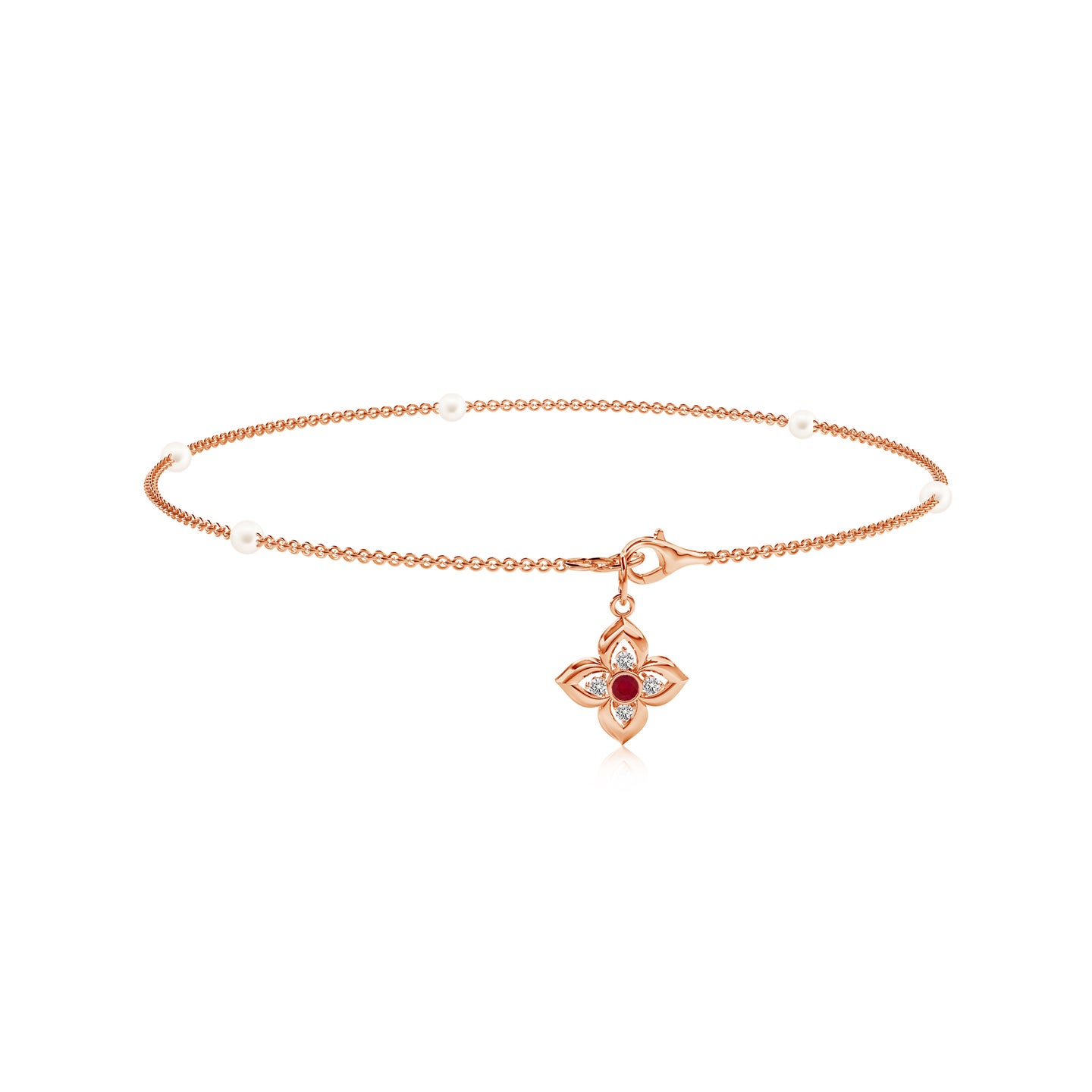 Floral Natural Ruby With Diamond Bracelet Lumba Rakhi