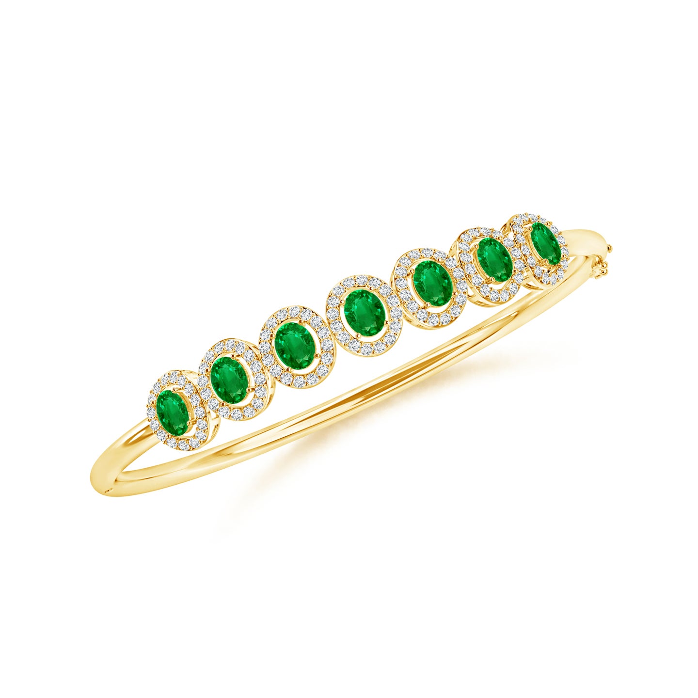 Oval Emerald With Natural Diamond Halo Bangle Bracelet