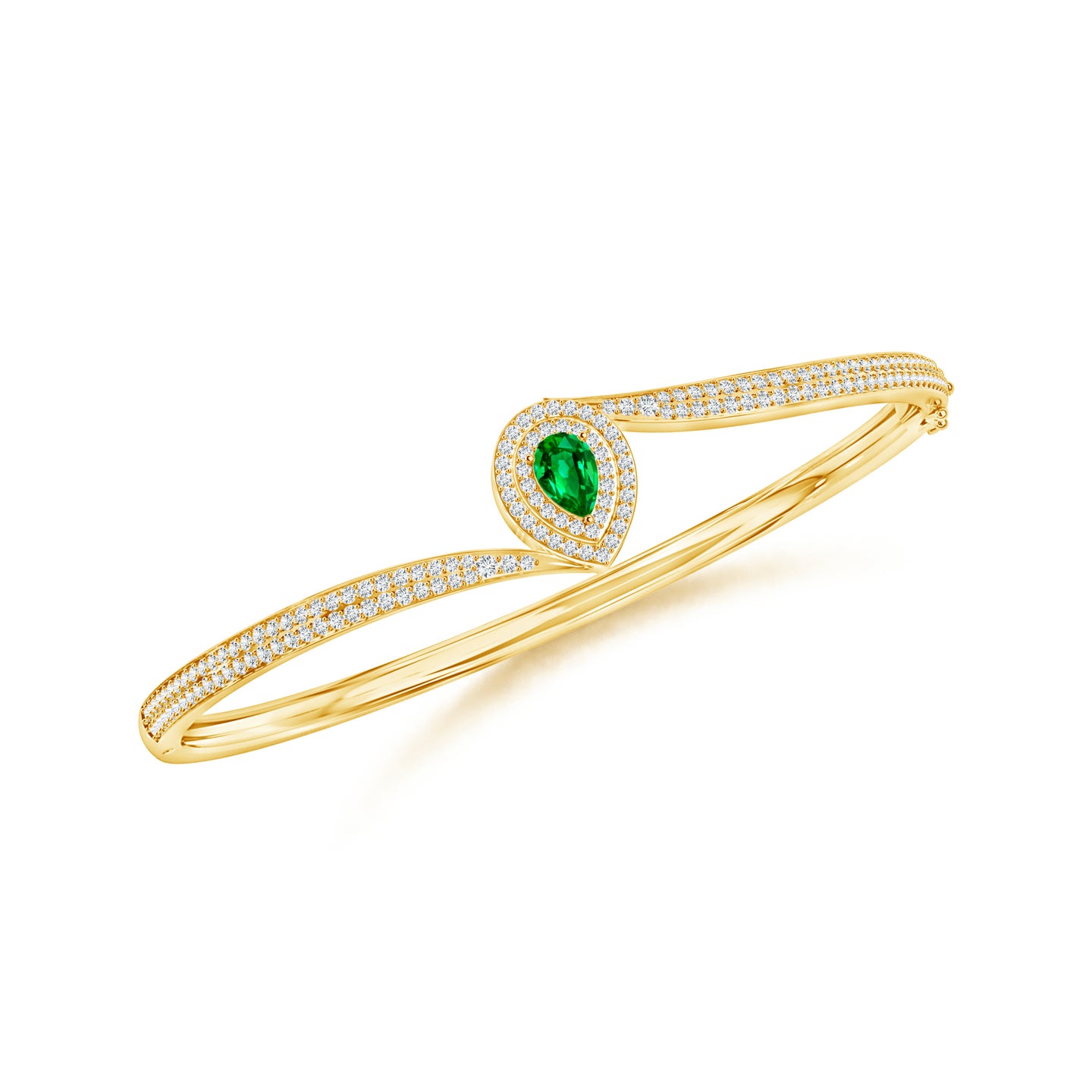 Natural Emerald Pear with Natural Diamond Bypass Bangle Bracelet