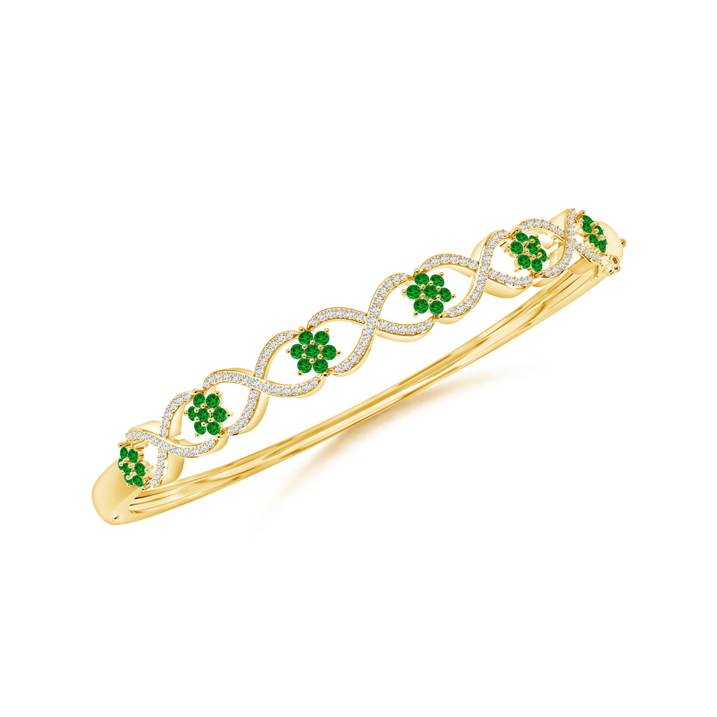 Floral Cluster Natural Emerald with Infinity Natural Diamond Bangle Bracelet