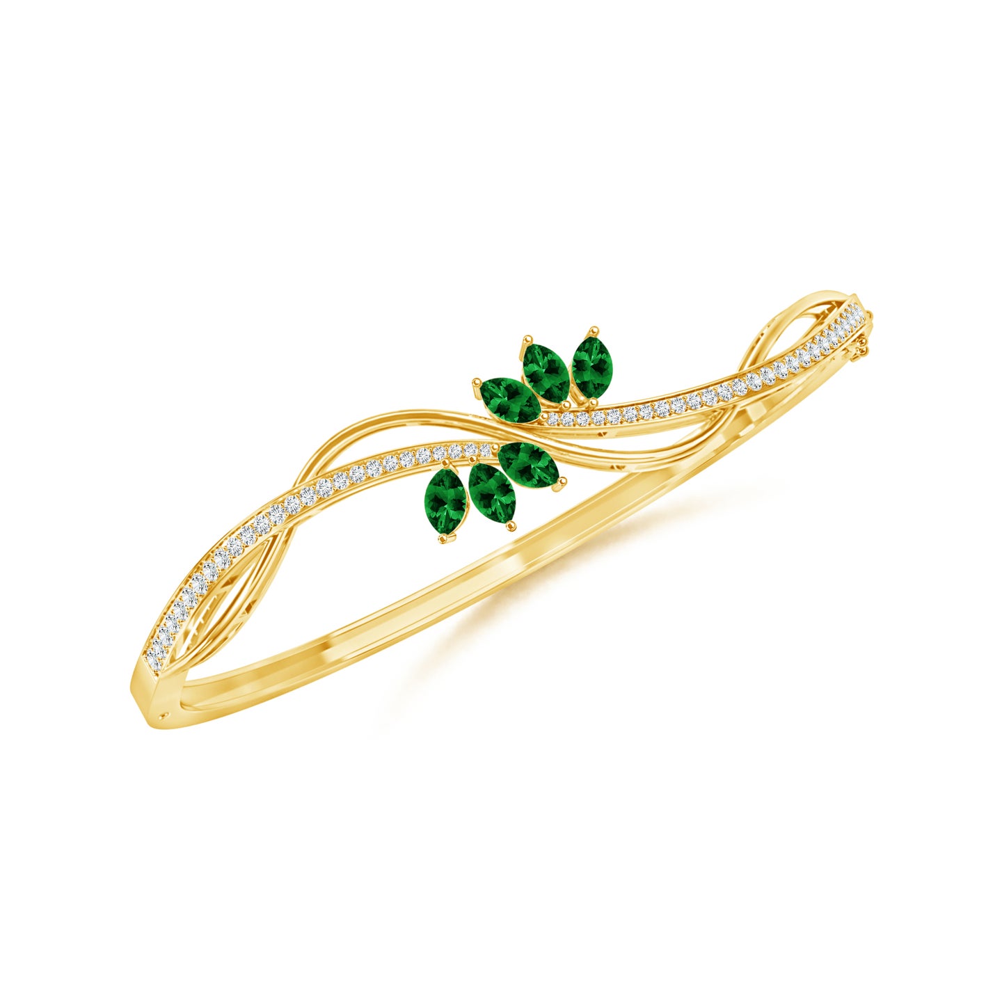 Twisted Vine Natural Emerald With Natural Diamond Bangle Bracelet
