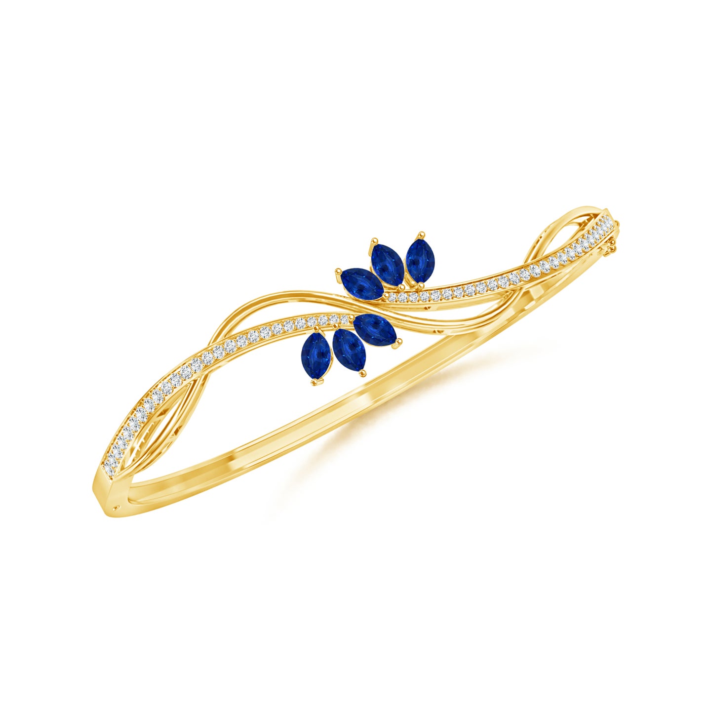 Twisted Vine Natural Blue Sapphire With Natural Diamond Bangle Bracelet