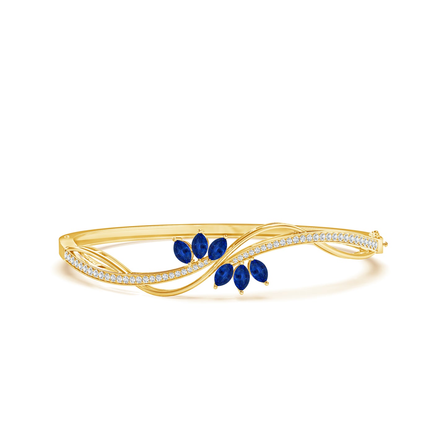 Twisted Vine Natural Blue Sapphire With Natural Diamond Bangle Bracelet