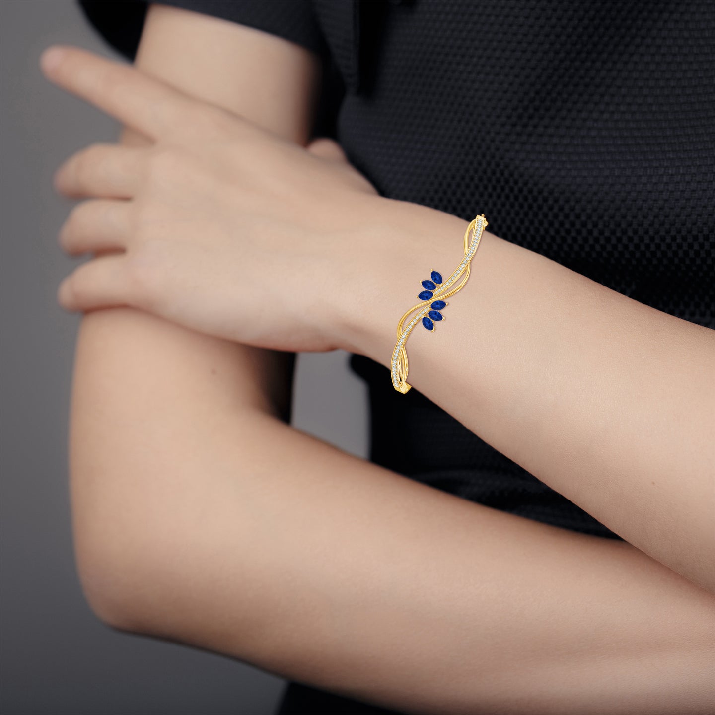 Twisted Vine Natural Blue Sapphire With Natural Diamond Bangle Bracelet