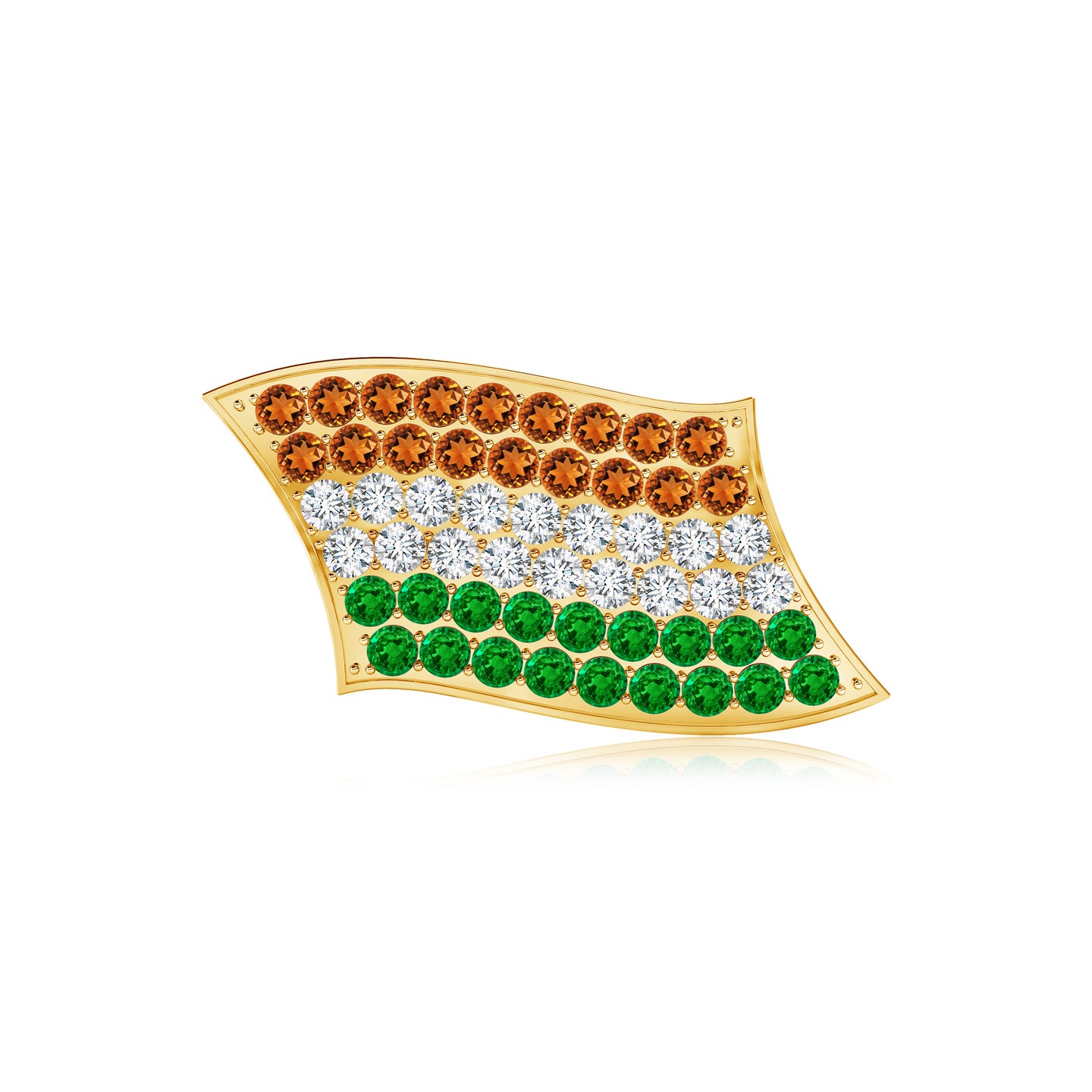 Tricolour Natural Citrine with Lab Grown Diamond Emerald Wave Brooch