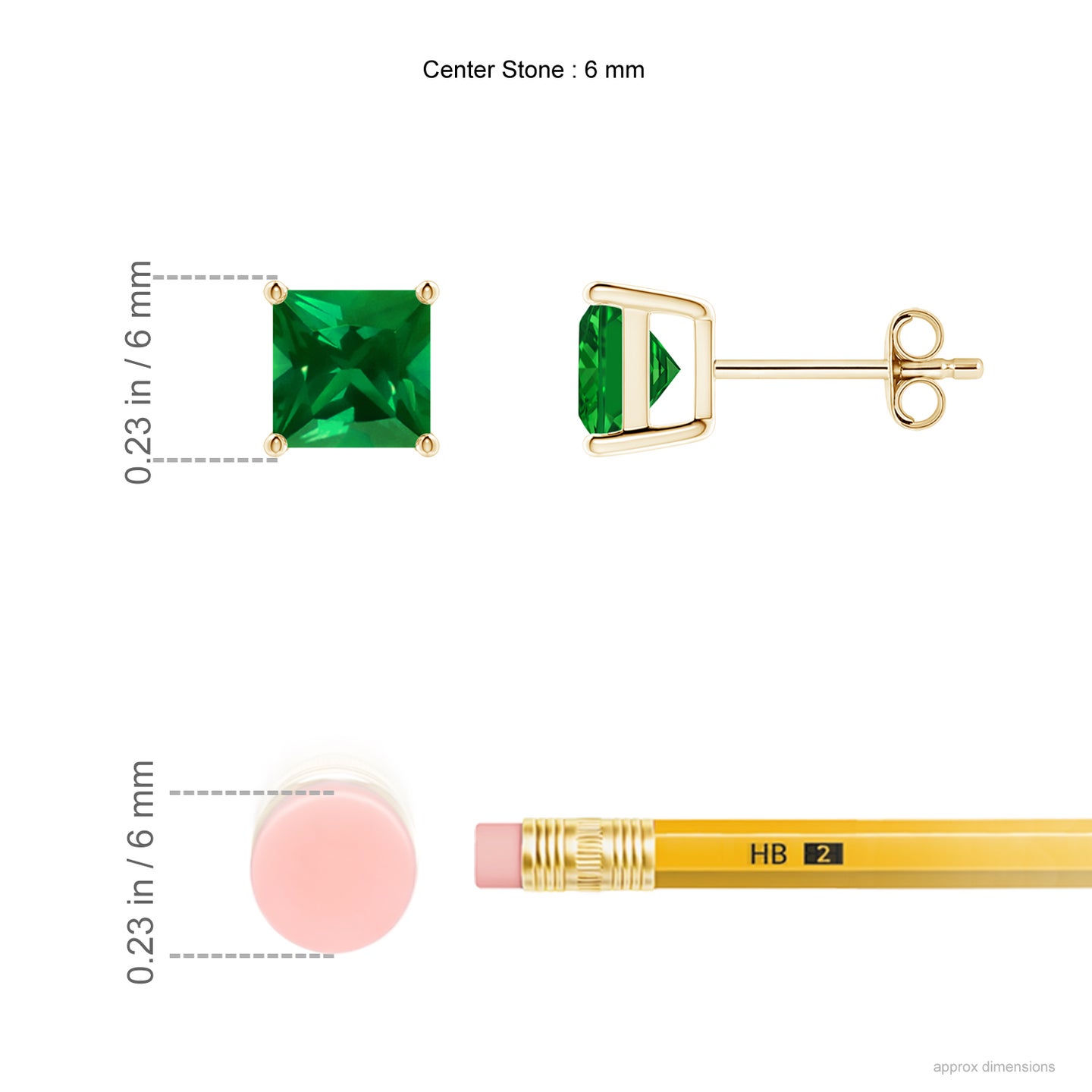 6mm Labgrown Lab-Grown Classic Basket-Set Square Emerald Stud Earrings in Yellow Gold