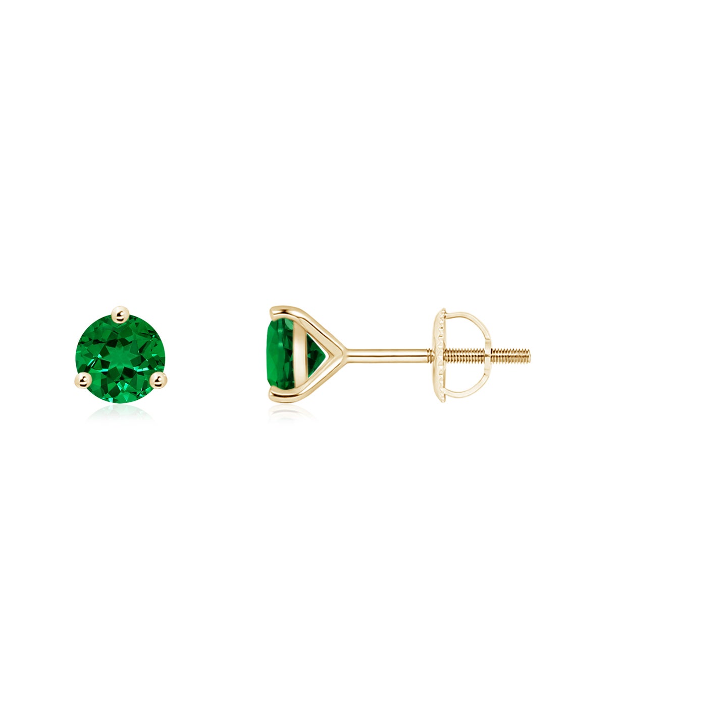 Lab-Grown Martini-Set Round Emerald Stud Earrings
