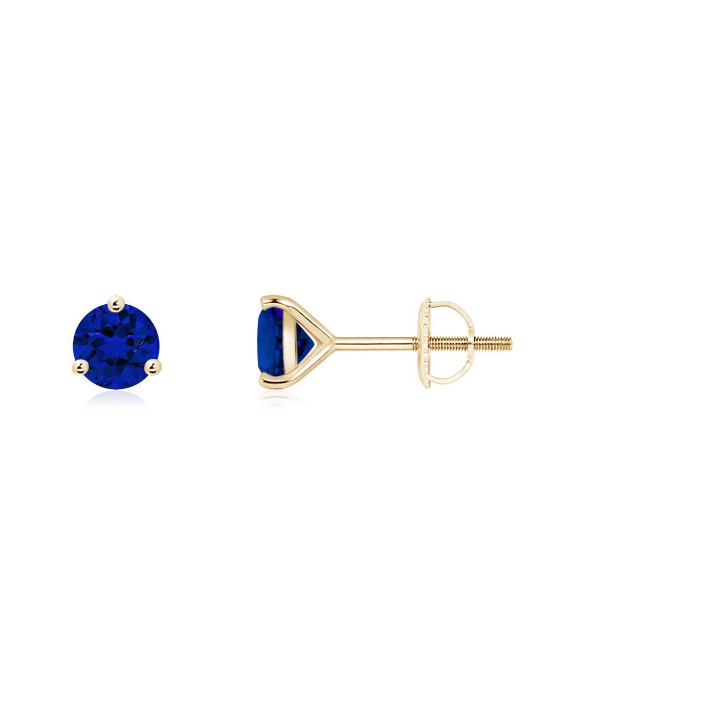 Lab-Grown Martini-Set Round Blue Sapphire Stud Earrings