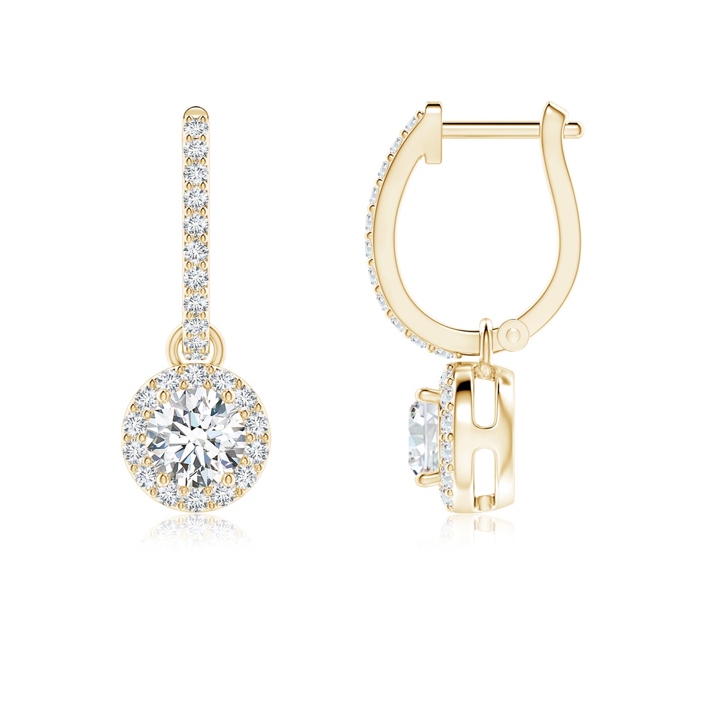Lab-Grown Round Diamond Dangle Earrings with Halo
