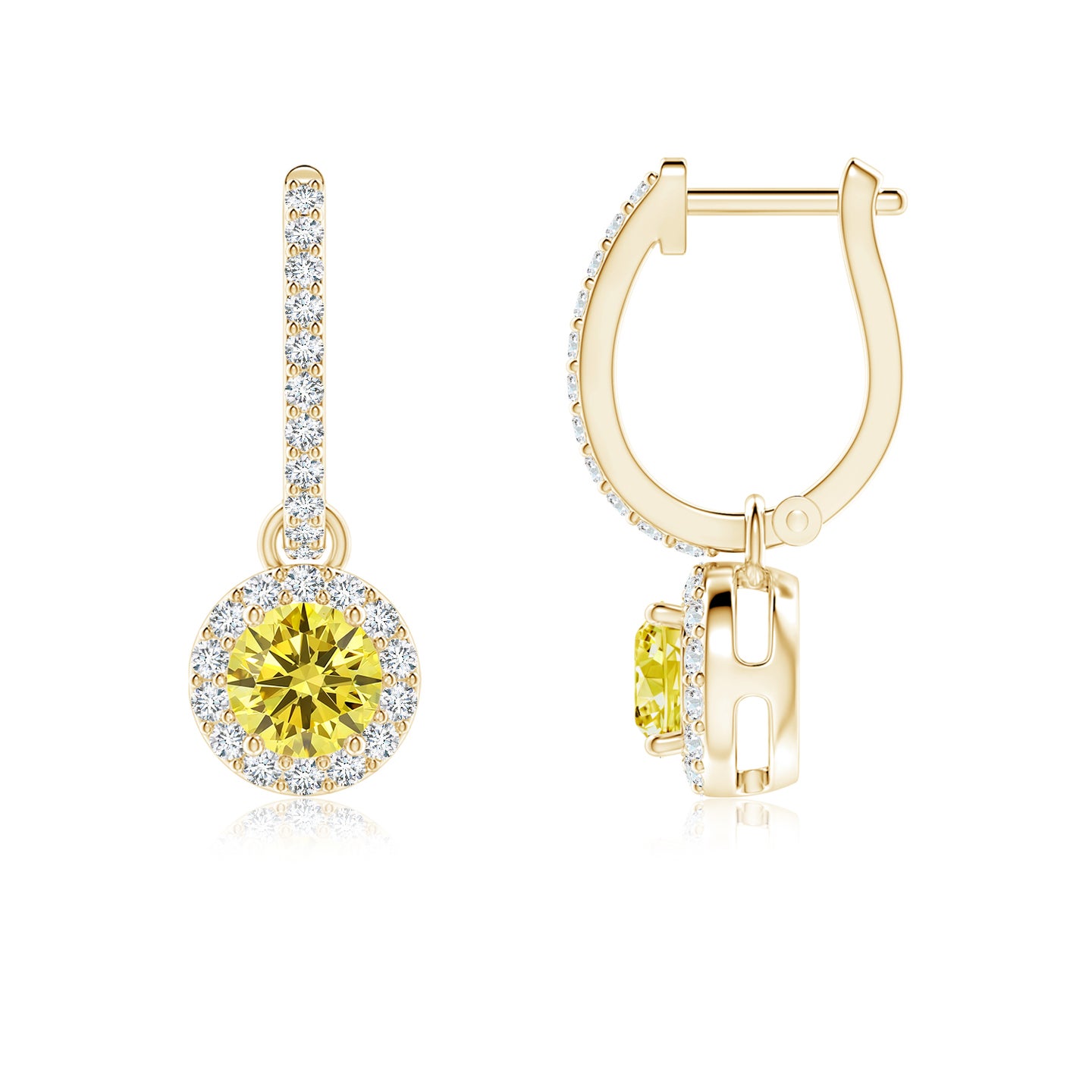 Round Lab-Grown Fancy Intense Yellow Diamond Dangle Earrings