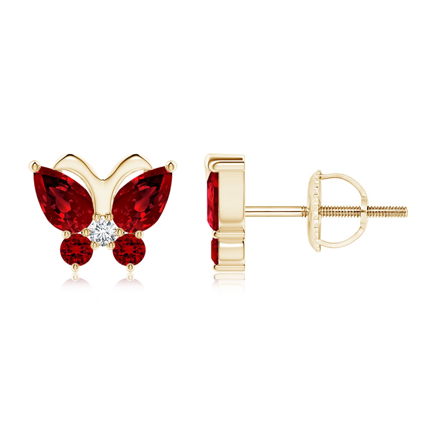 Lab-Grown Ruby Butterfly Stud Earrings with Lab Diamond