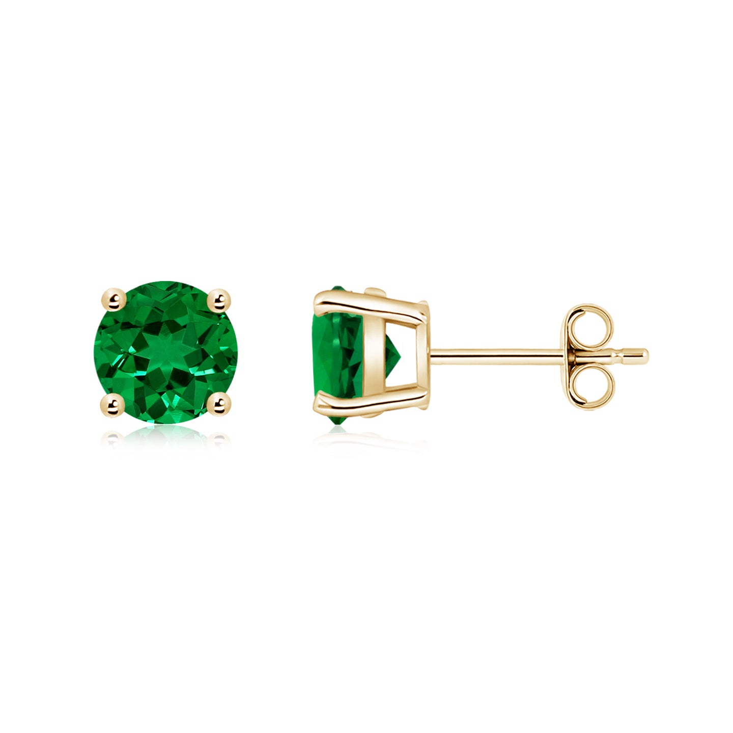6mm Labgrown Lab-Grown Round Emerald Stud Earrings in Yellow Gold