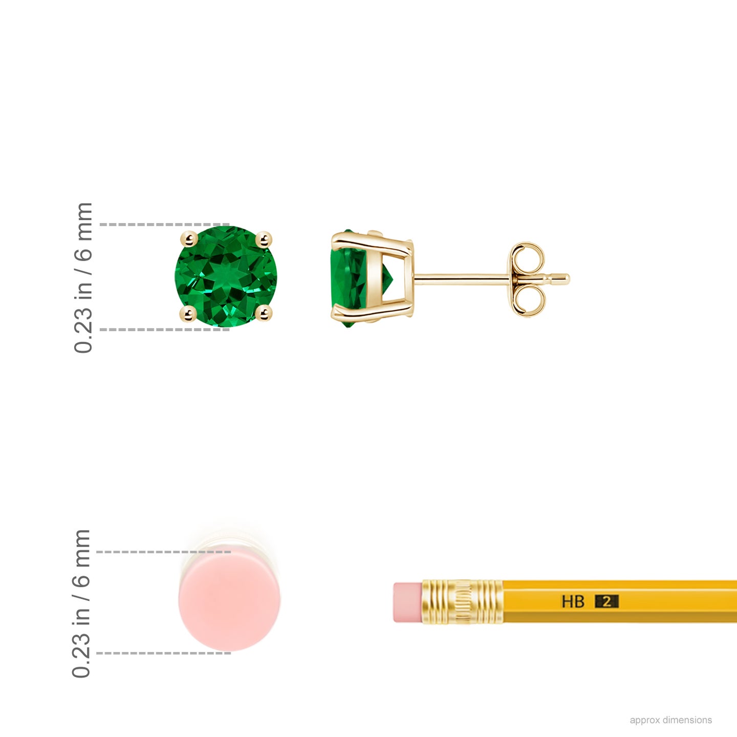 6mm Labgrown Lab-Grown Round Emerald Stud Earrings in Yellow Gold