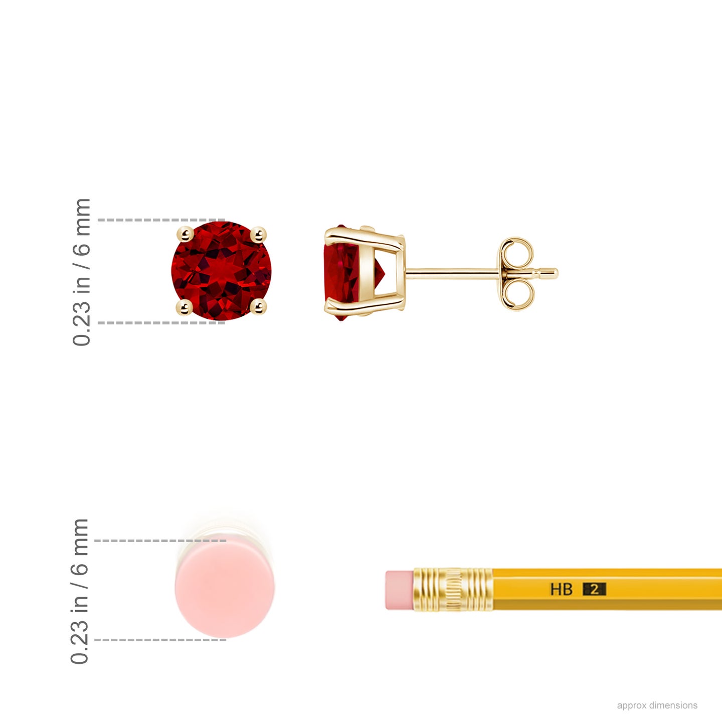 6mm Labgrown Lab-Grown Round Ruby Stud Earrings in Yellow Gold