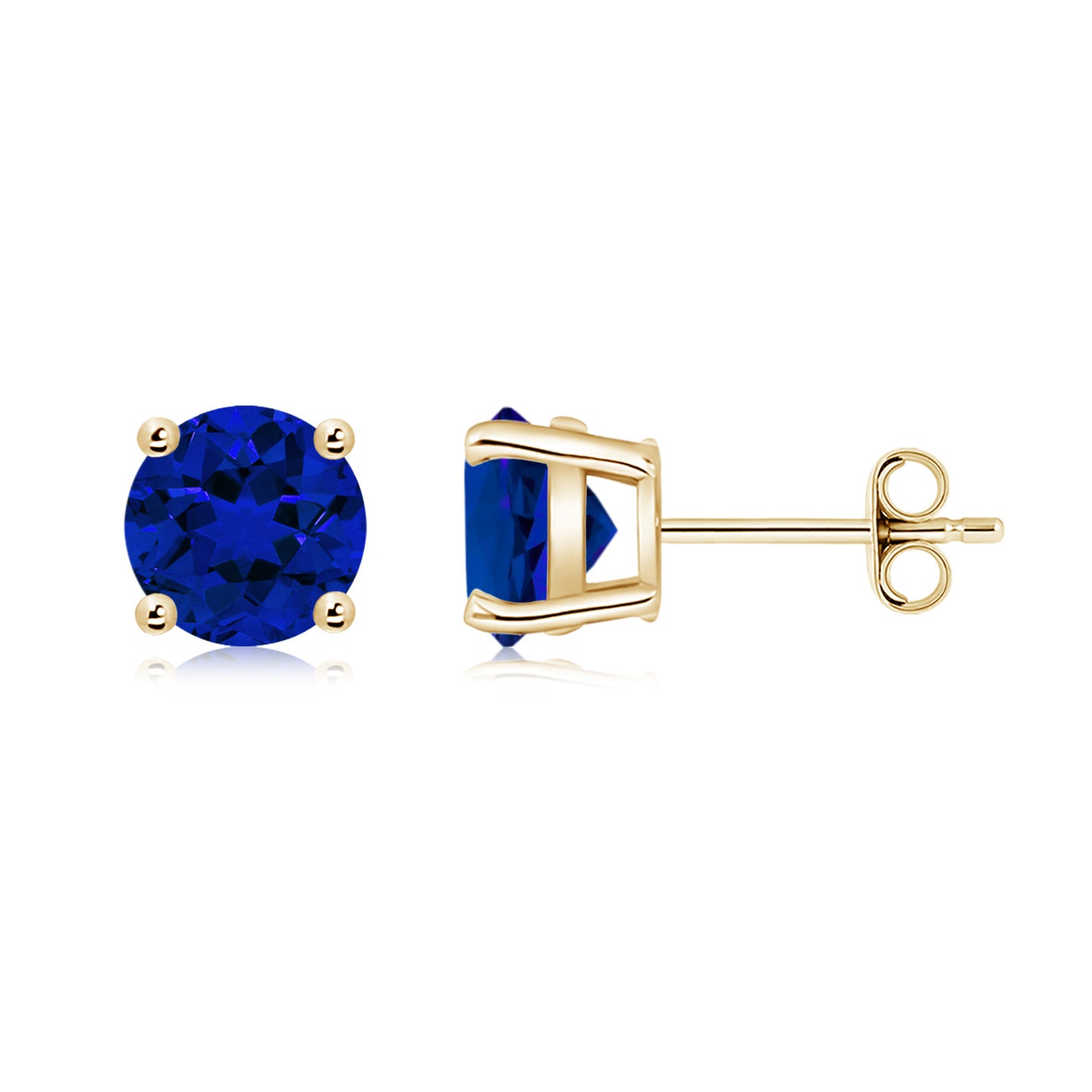 Lab-Grown Round Blue Sapphire Stud Earrings