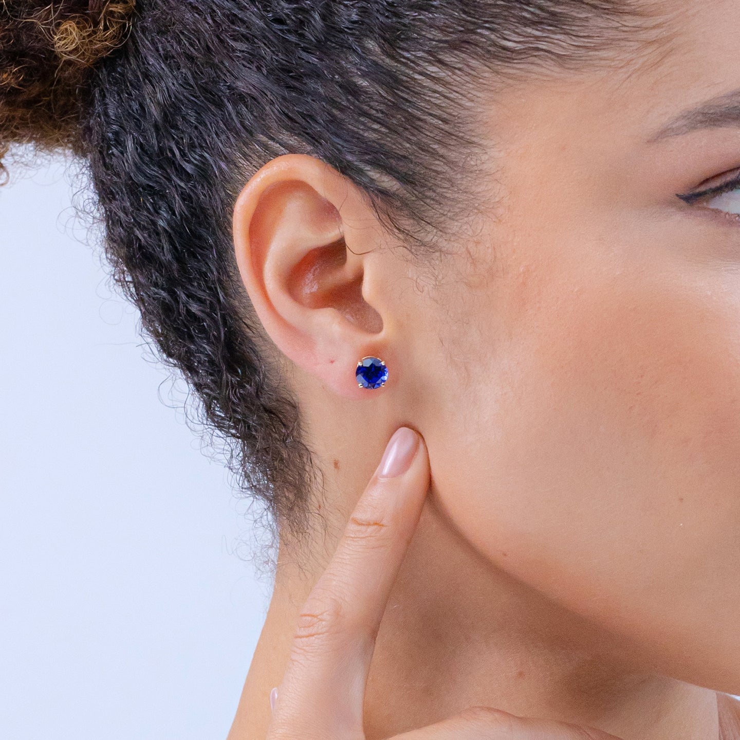 Lab-Grown Round Blue Sapphire Stud Earrings