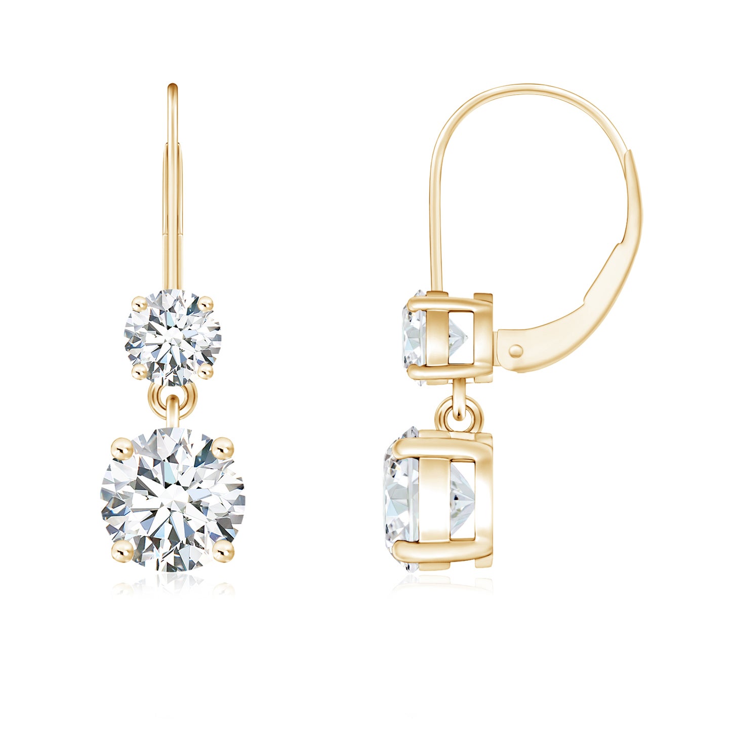 5mm FGVS Lab-Grown Round Diamond Leverback Dangle Earrings with Diamond in Yellow Gold
