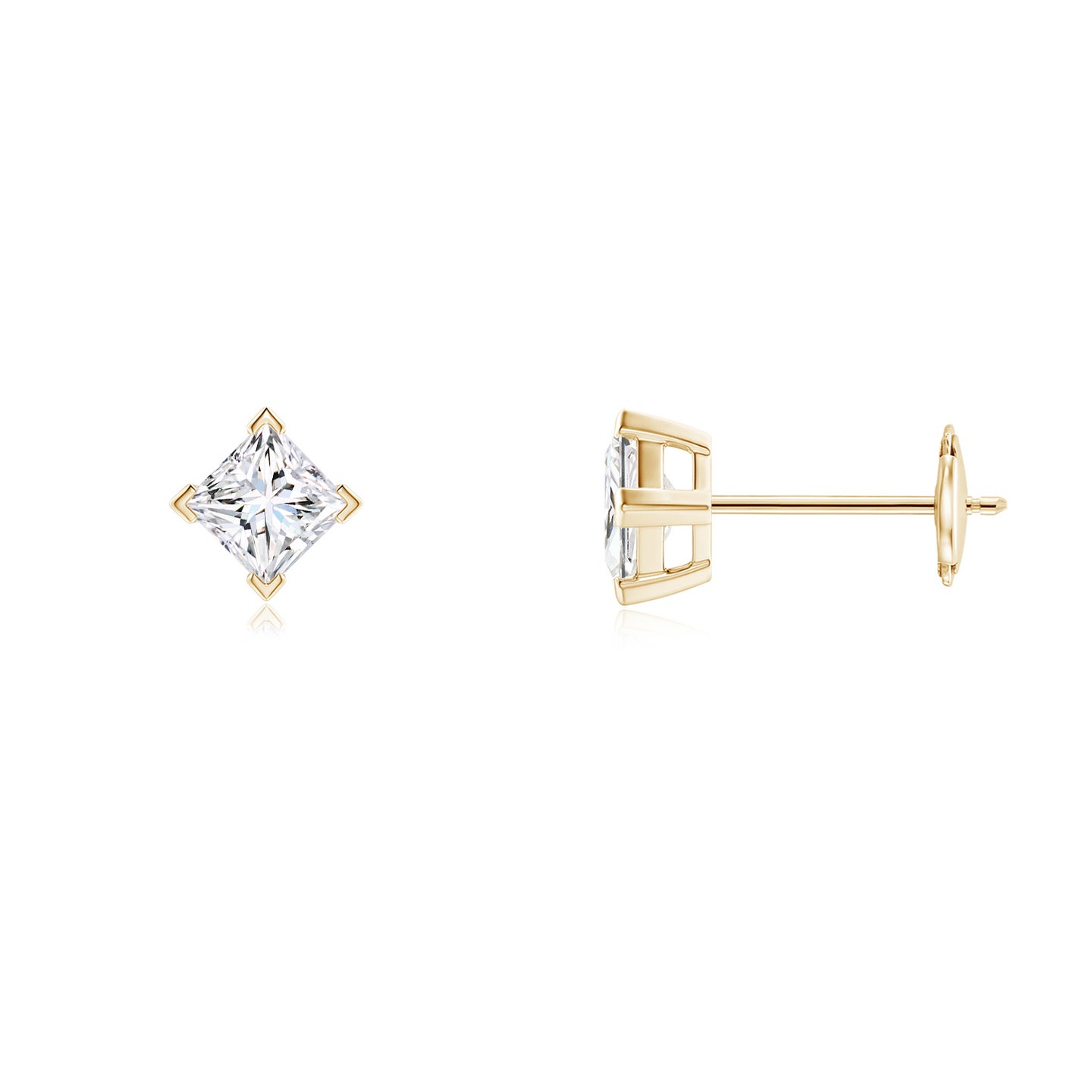 3.5mm FGVS Lab-Grown Princess-Cut Diamond Stud Earrings in Yellow Gold