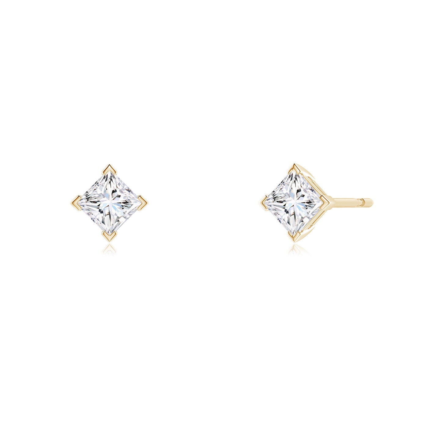 3.5mm FGVS Lab-Grown Princess-Cut Diamond Stud Earrings in Yellow Gold