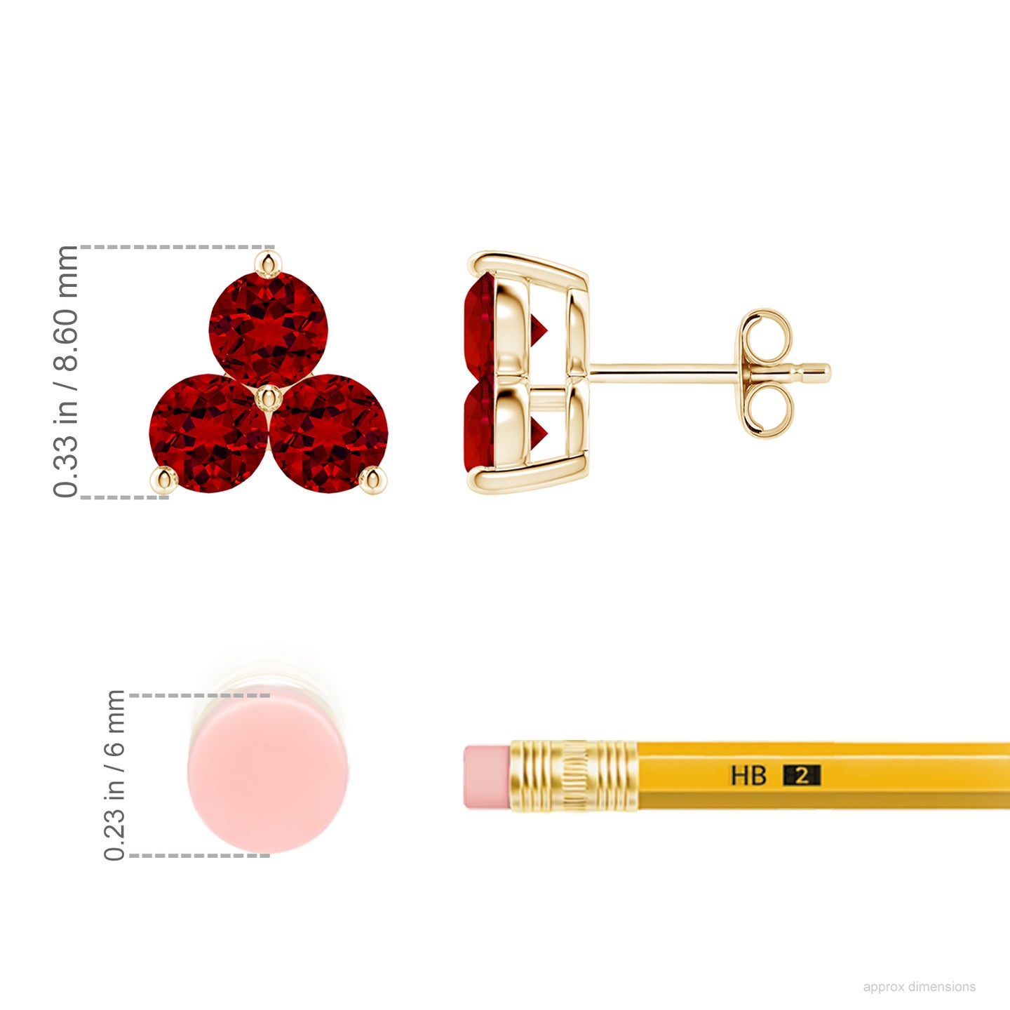 Round Lab-Grown Ruby Three Stone Stud Earrings