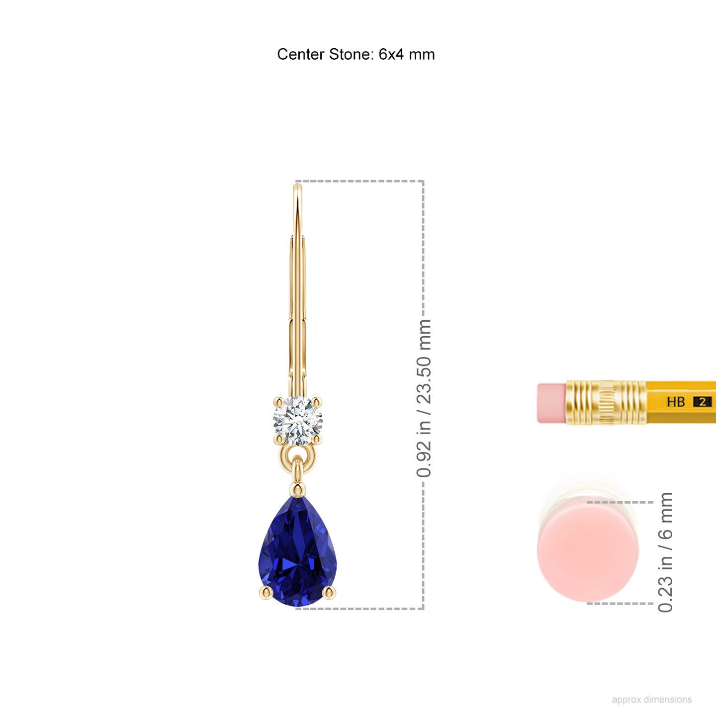 6x4mm Labgrown Lab-Grown Pear Sapphire Leverback Drop Earrings with Diamond in Yellow Gold