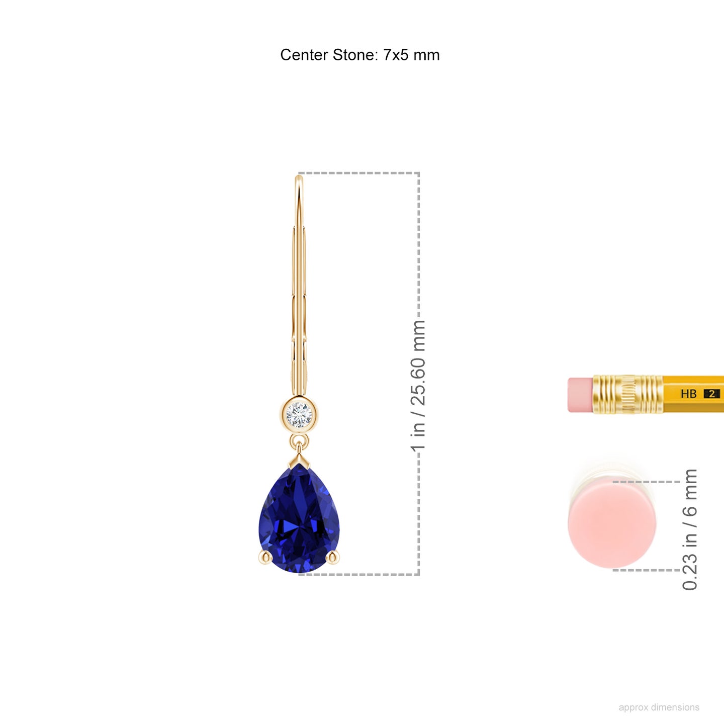 7x5mm Labgrown Lab-Grown Pear-Shaped Sapphire Leverback Drop Earrings with Diamond in Yellow Gold
