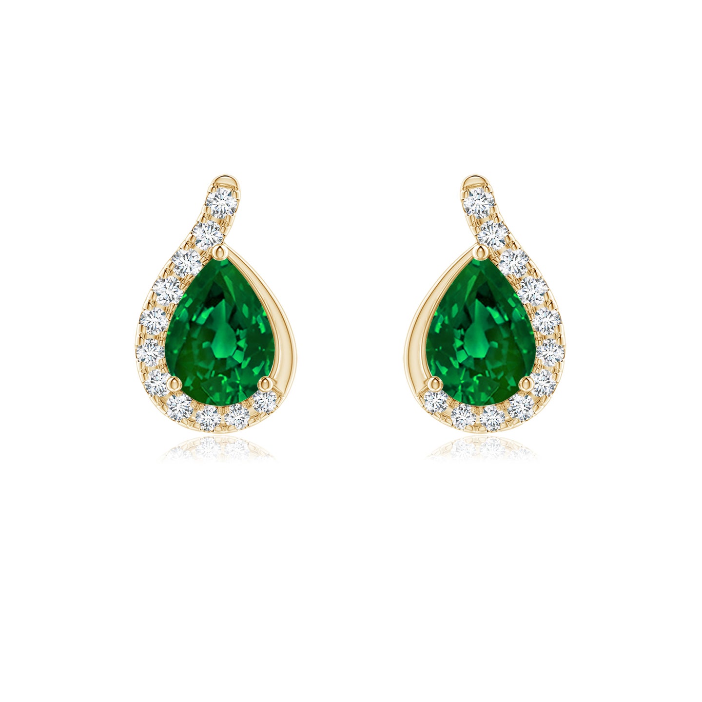 7x5mm Labgrown Lab-Grown Pear Emerald Earrings with Lab Diamond Swirl Frame in Yellow Gold