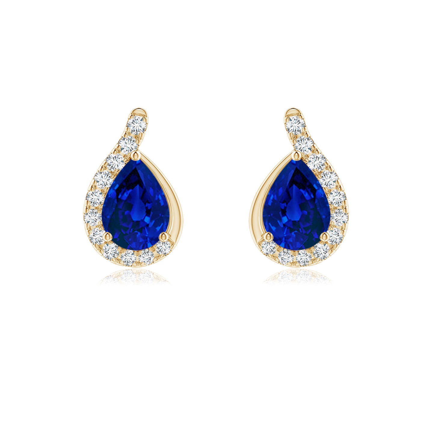 7x5mm Labgrown Lab-Grown Pear Blue Sapphire Earrings with Lab Diamond Swirl Frame in Yellow Gold