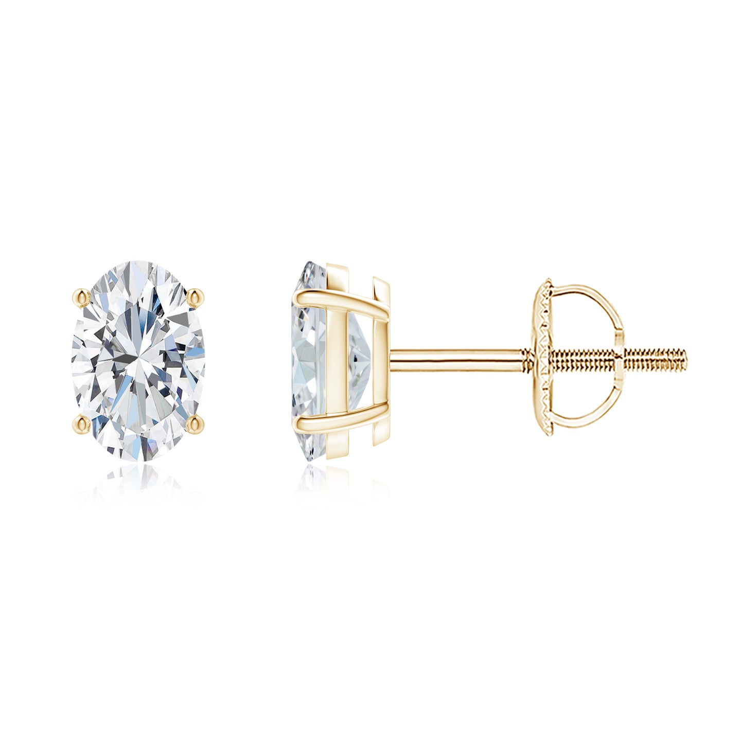 6x4mm FGVS Lab-Grown Oval Diamond Solitaire Stud Earrings in Yellow Gold