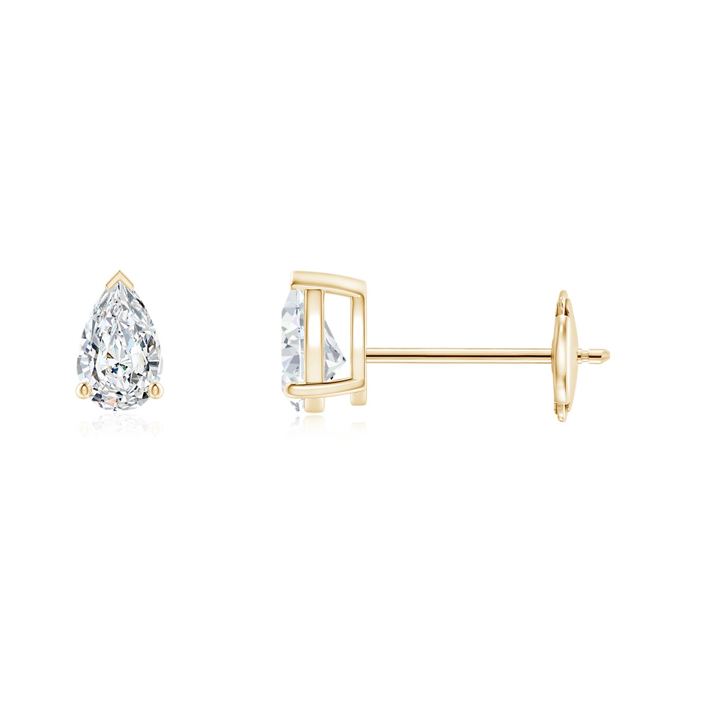 4x2.5mm FGVS Lab-Grown Pear-Shaped Diamond Solitaire Stud Earrings in Yellow Gold