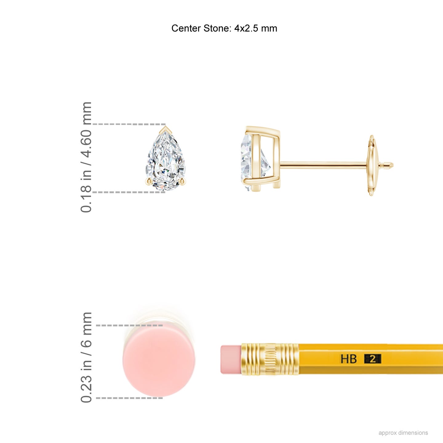 4x2.5mm FGVS Lab-Grown Pear-Shaped Diamond Solitaire Stud Earrings in Yellow Gold