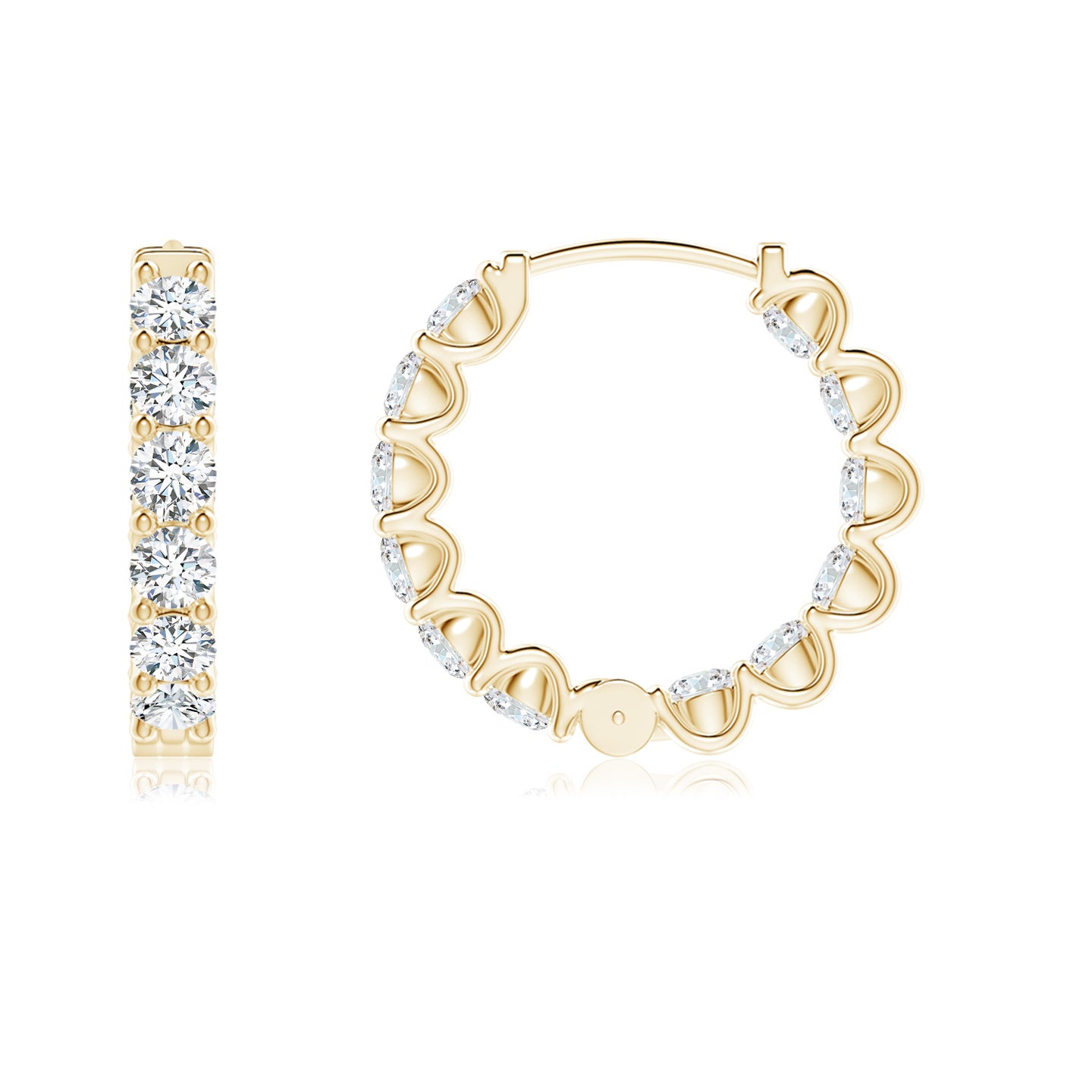 2.15mm FGVS Lab-Grown Prong-Set Diamond Inside Out Hoop Earrings in Yellow Gold