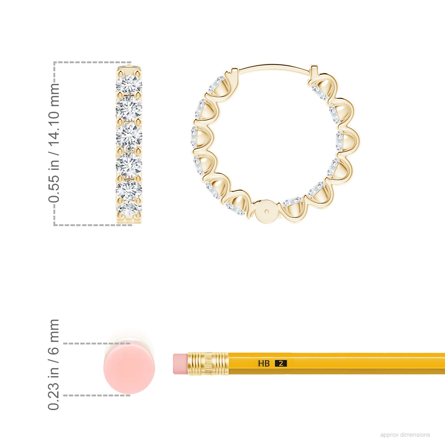 2.15mm FGVS Lab-Grown Prong-Set Diamond Inside Out Hoop Earrings in Yellow Gold