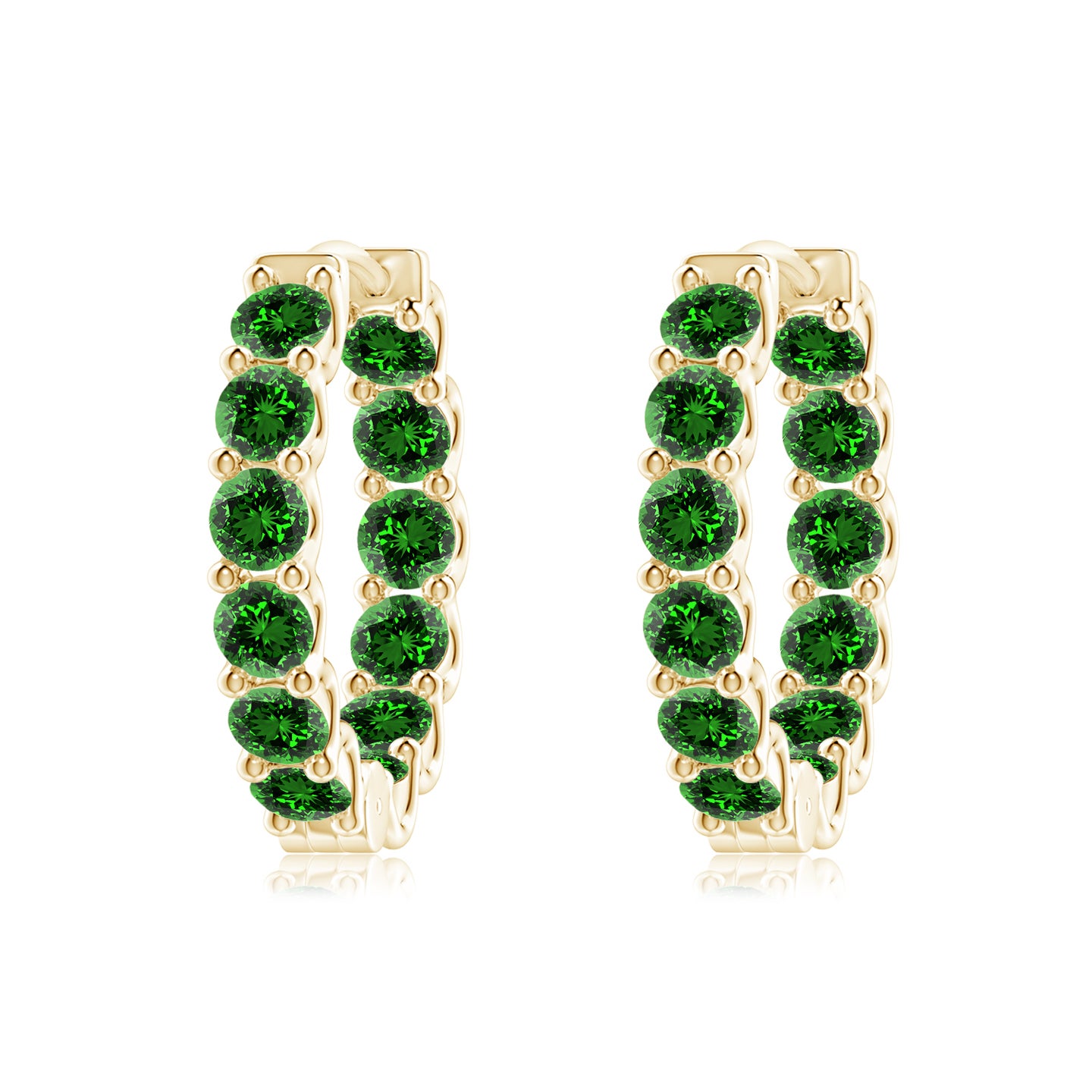 Lab-Grown Prong-Set Round Emerald Inside Out Hinged Clip Hoop Earrings