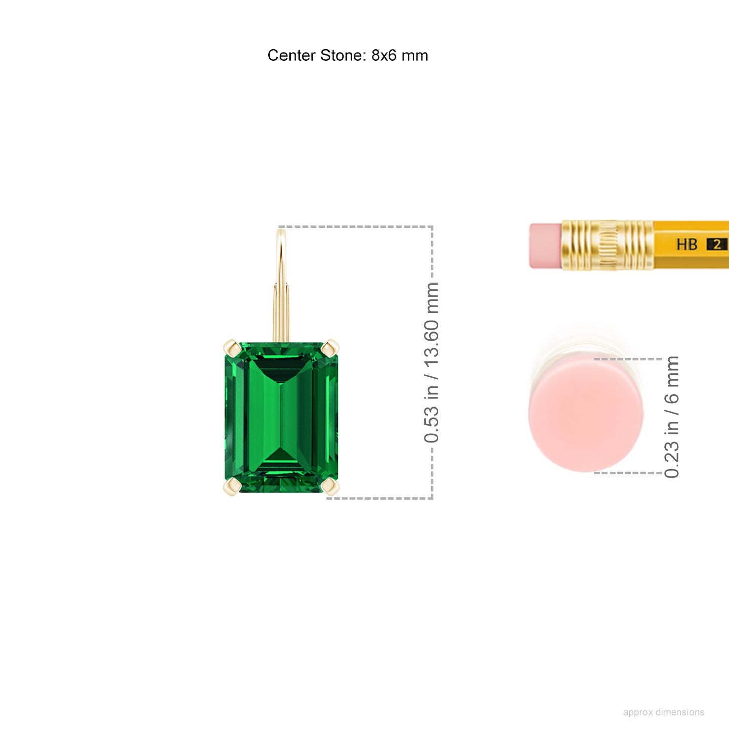 8x6mm Labgrown Emerald-Cut Lab-Grown Emerald Solitaire Leverback Earrings in Yellow Gold