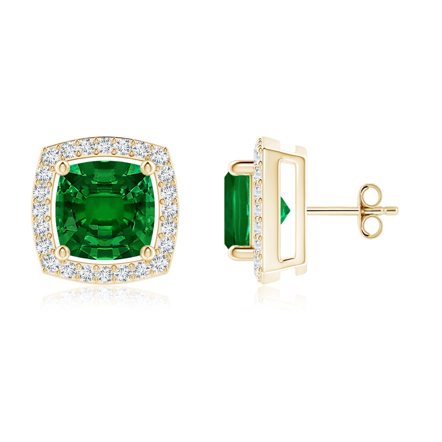 Cushion Lab-Grown Emerald Floating Halo Stud Earrings