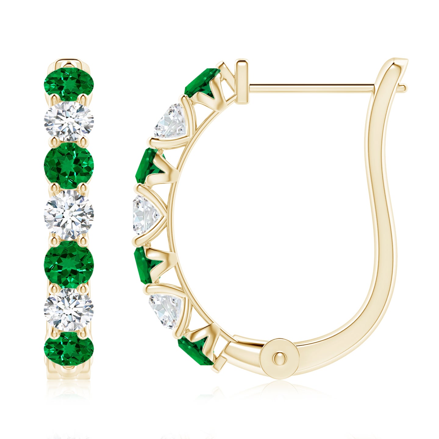 Prong-Set Lab-Grown Emerald and Diamond Huggie Hoop Earrings