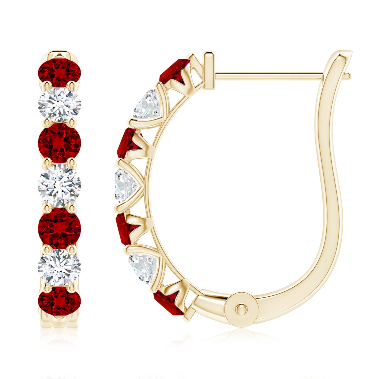 Prong-Set Lab-Grown Ruby and Diamond Huggie Hoop Earrings