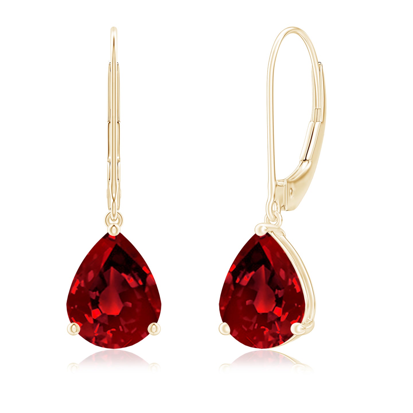 9x7mm Labgrown Lab-Grown Solitaire Pear-Shaped Ruby Leverback Earrings in Yellow Gold
