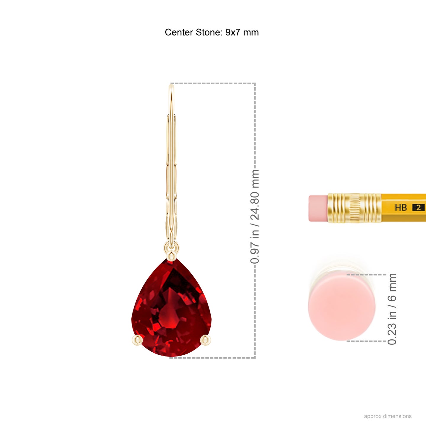 9x7mm Labgrown Lab-Grown Solitaire Pear-Shaped Ruby Leverback Earrings in Yellow Gold