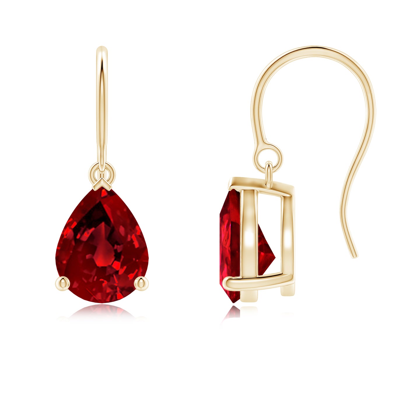 Lab-Grown Pear-Shaped Ruby Solitaire Drop Earrings