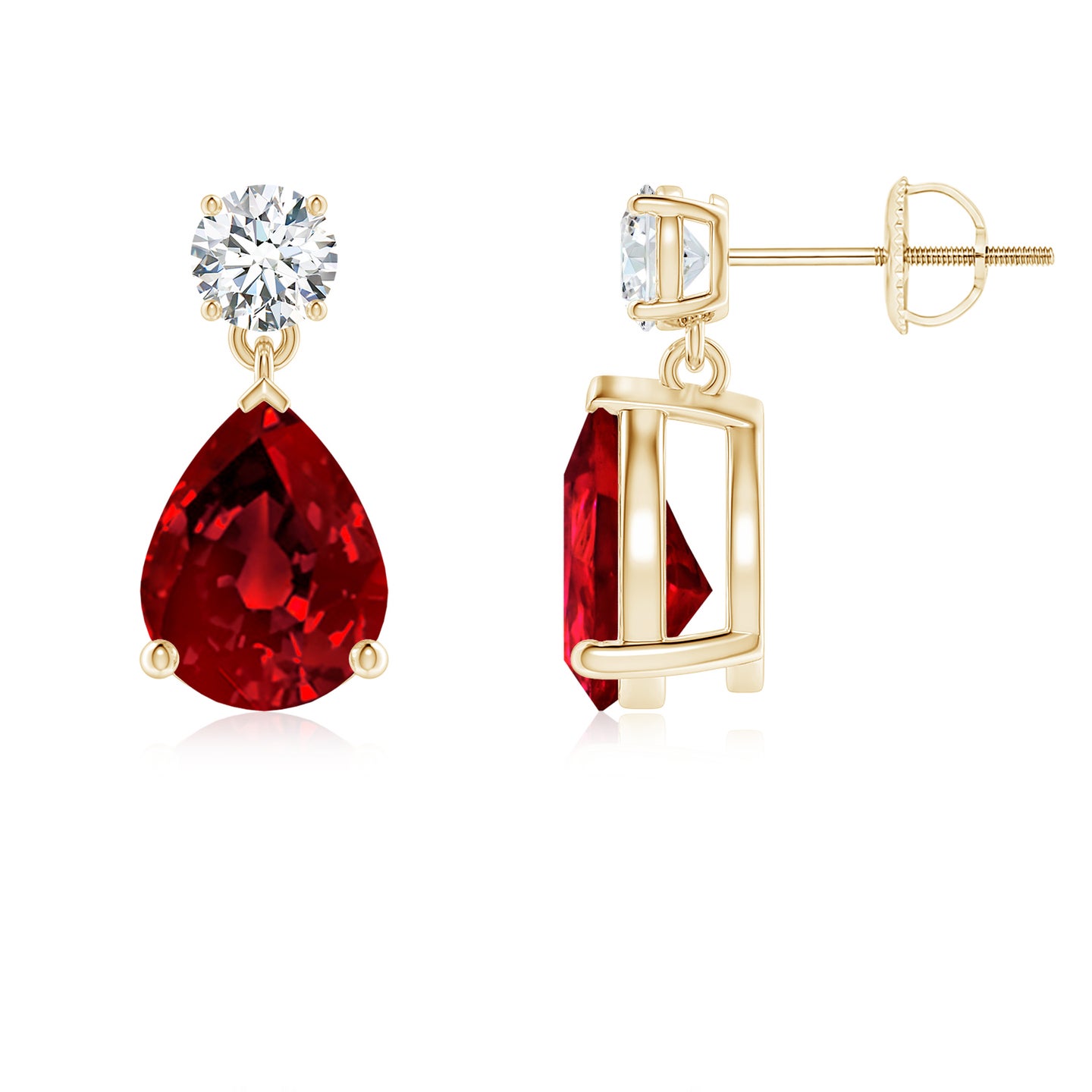 Lab-Grown Pear-Shaped Ruby Drop Earrings with Lab Diamond