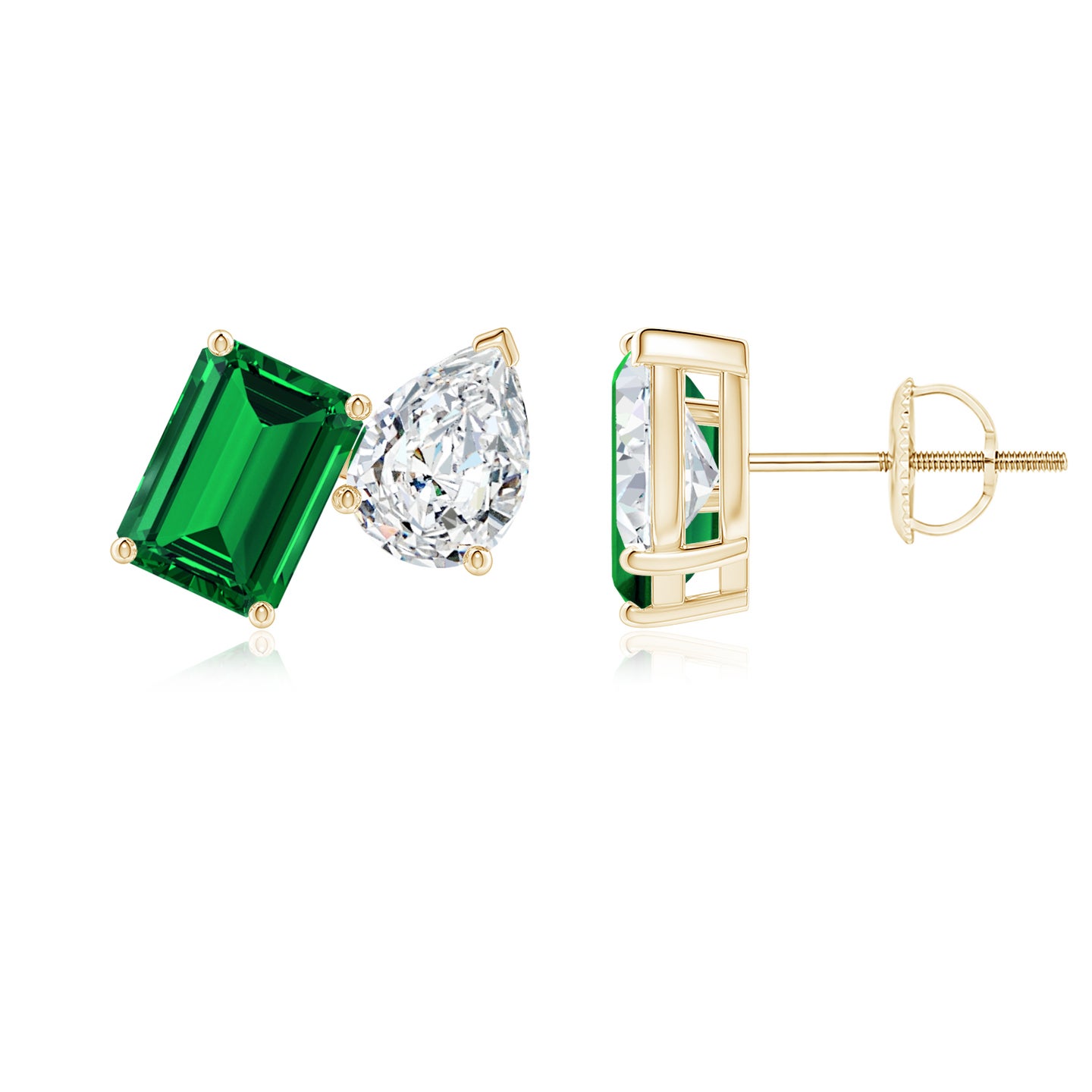 Lab-Grown Emerald-Cut Emerald and Pear Diamond Two Stone Earrings