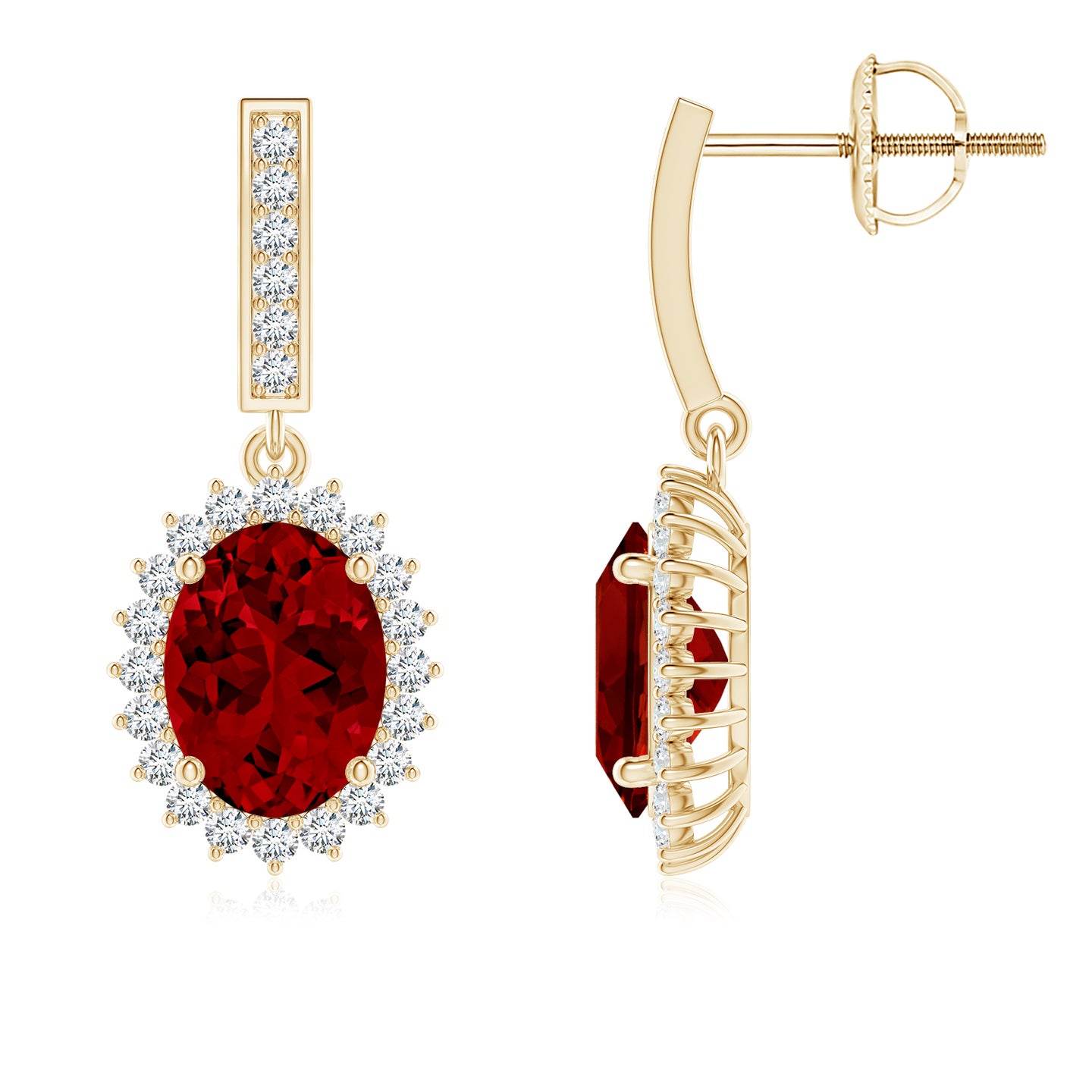 Lab-Grown Oval Ruby Halo Drop Earrings