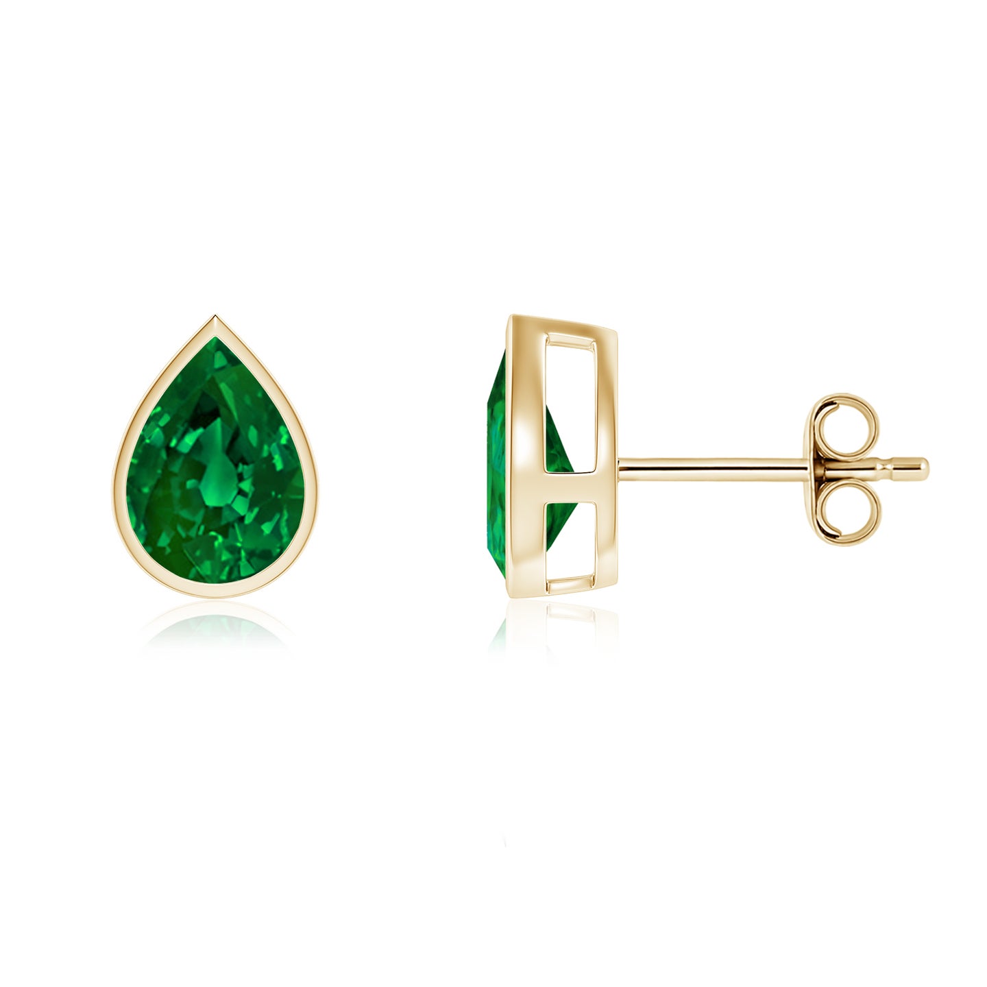 Bezel-Set Pear Lab-Grown Emerald Solitaire Stud Earrings