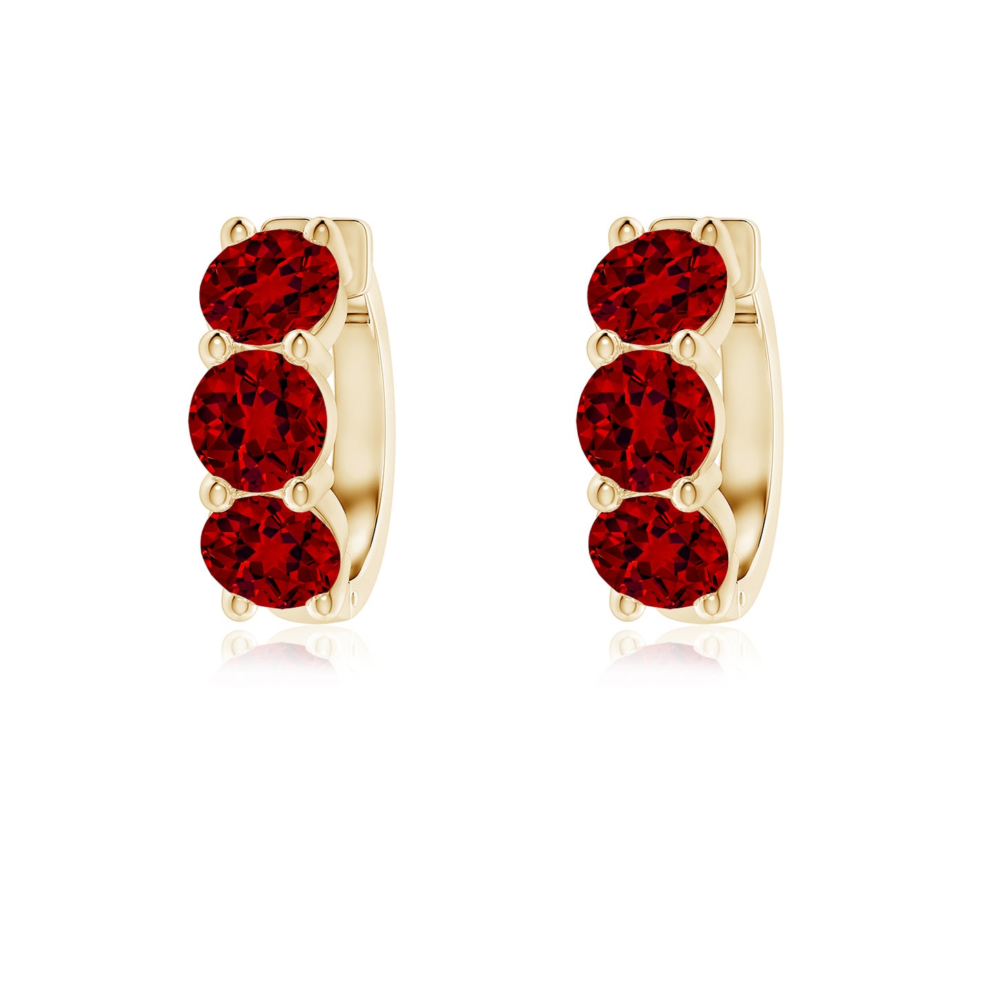 Round Lab-Grown Ruby Three Stone Hoop Earrings